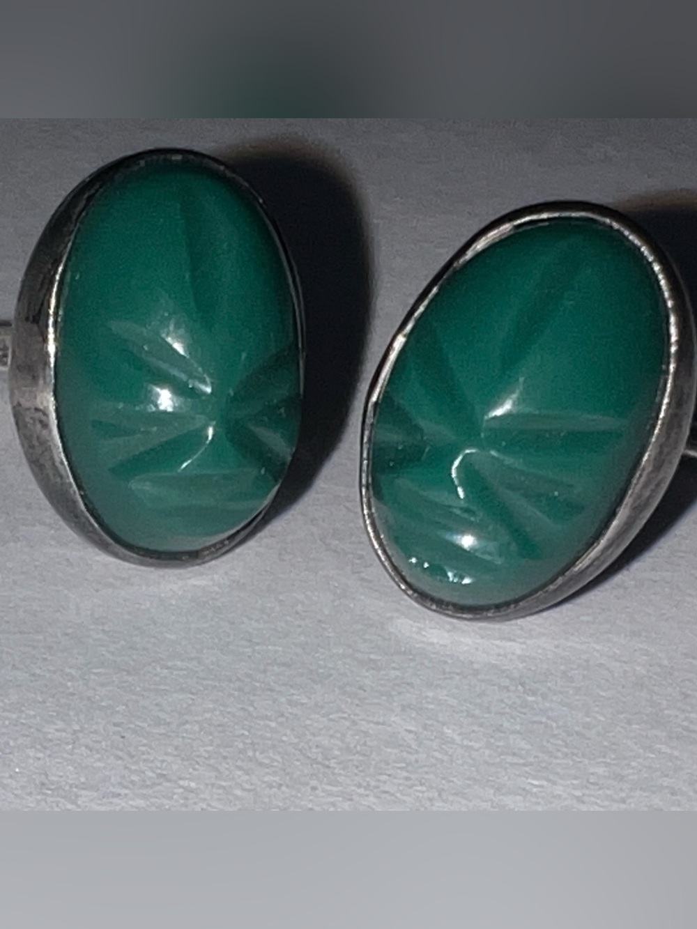 Vintage Mexican Sterling Silver & Carved Green Onyx Mask Cufflinks